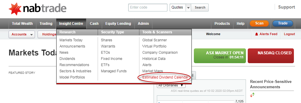 Estimated Dividend Calendar